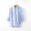 Mens Minimalist Linen Shirt 3/4 Sleeve V-Neck Breathable Sandwash