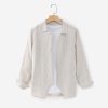 Mens Linen Shirt Loose Fit Button Down Long Sleeve Breathable