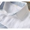 Mens Colorblock Linen Shirt LS Loose Airy White Blue
