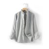Mens Linen Shirt Loose Long Sleeve Pointed Collar Stone Washed Casual