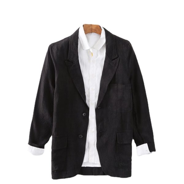 Mens Stonewash Linen Blazer Breathable Relaxed Multi Pocket Casual