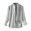Mens Linen Shirt Loose Long Sleeve Pointed Collar Stone Washed Casual