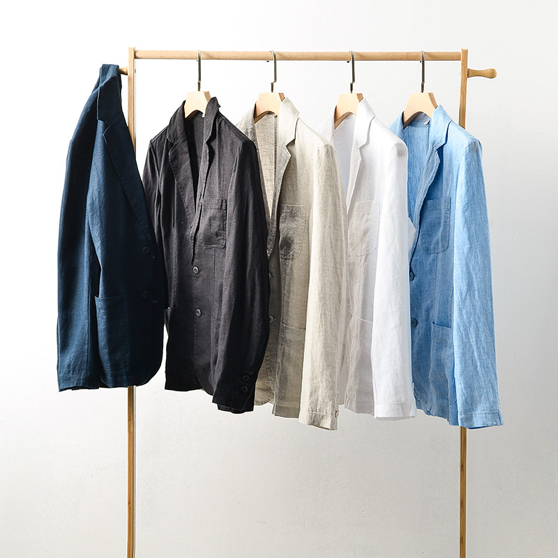 Mens Linen Casual Blazer Lightweight Breathable Loose 2Button Solid