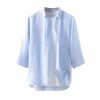 Mens Minimalist Linen Shirt 3/4 Sleeve V-Neck Breathable Sandwash