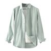 Mens Linen Shirt Long Sleeve Loose Fit Spread Collar Solid Breathable
