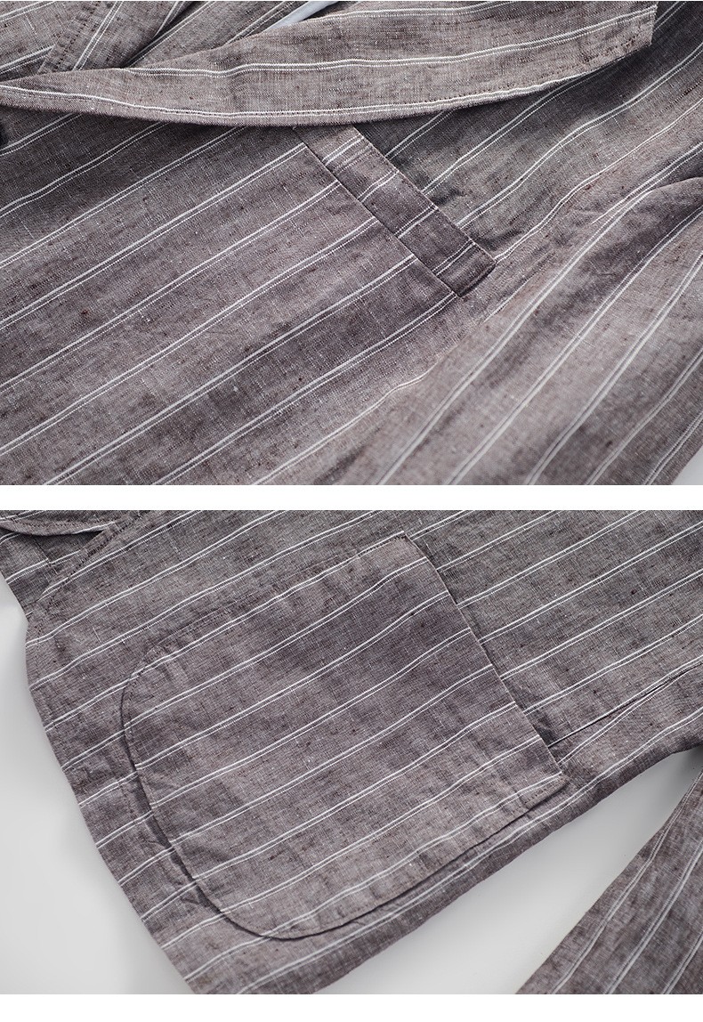 Mens Linen Striped Casual Blazer Loose Fit Breathable