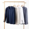 Mens Linen Shirt Loose Fit Button Down Long Sleeve Breathable
