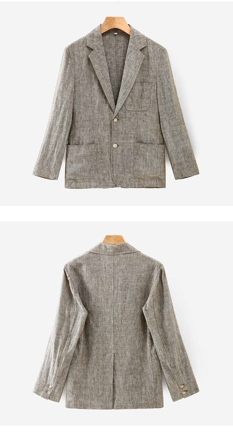 Mens Linen Blazer Breathable Loose Fit Khaki Multi Pocket Casual Jacket