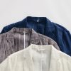 Mens Linen Striped Casual Blazer Loose Fit Breathable
