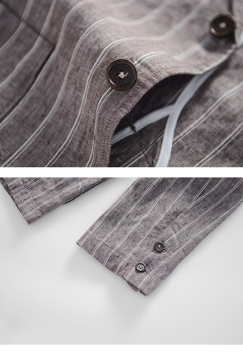 Mens Linen Striped Casual Blazer Loose Fit Breathable