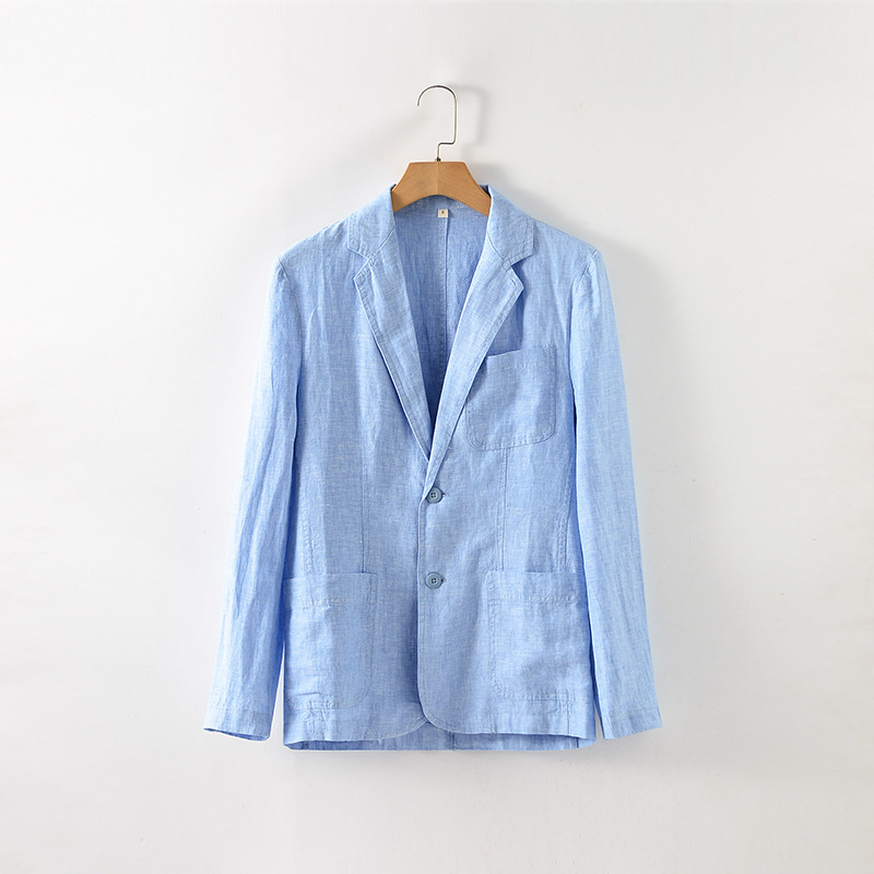 Mens Linen Casual Blazer Lightweight Breathable Loose 2Button Solid