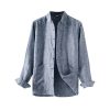 Mens Relaxed Linen Shirt ButtonDown Long Sleeve Breathable Pocket