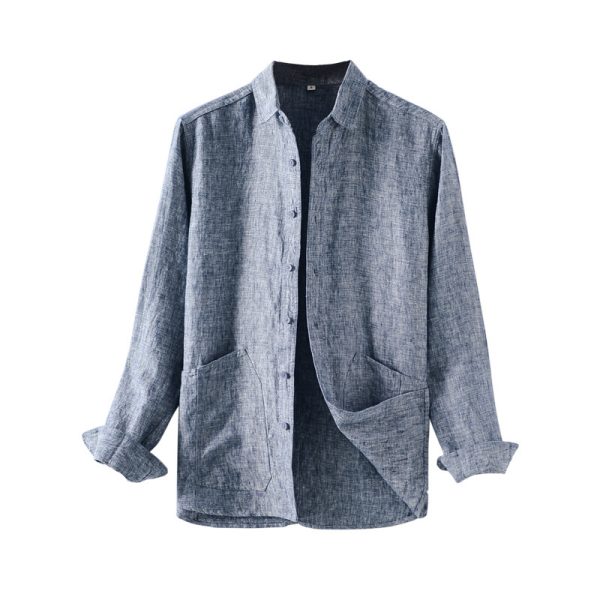 Mens Relaxed Linen Shirt ButtonDown Long Sleeve Breathable Pocket