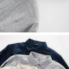 Mens Linen Shirt Loose Long Sleeve Pointed Collar Stone Washed Casual