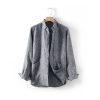 Mens Relaxed Linen Shirt ButtonDown Long Sleeve Breathable Pocket