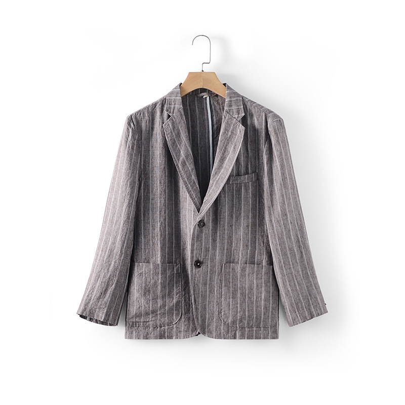 Mens Linen Striped Casual Blazer Loose Fit Breathable