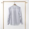 Mens Loose Linen Stripe Long Sleeve Shirt TurnDown Collar Breathable