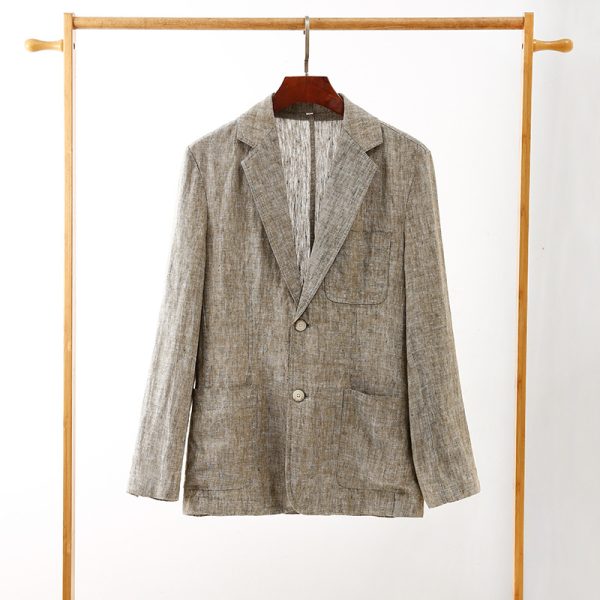 Mens Linen Blazer Breathable Loose Fit Khaki Multi Pocket Casual Jacket