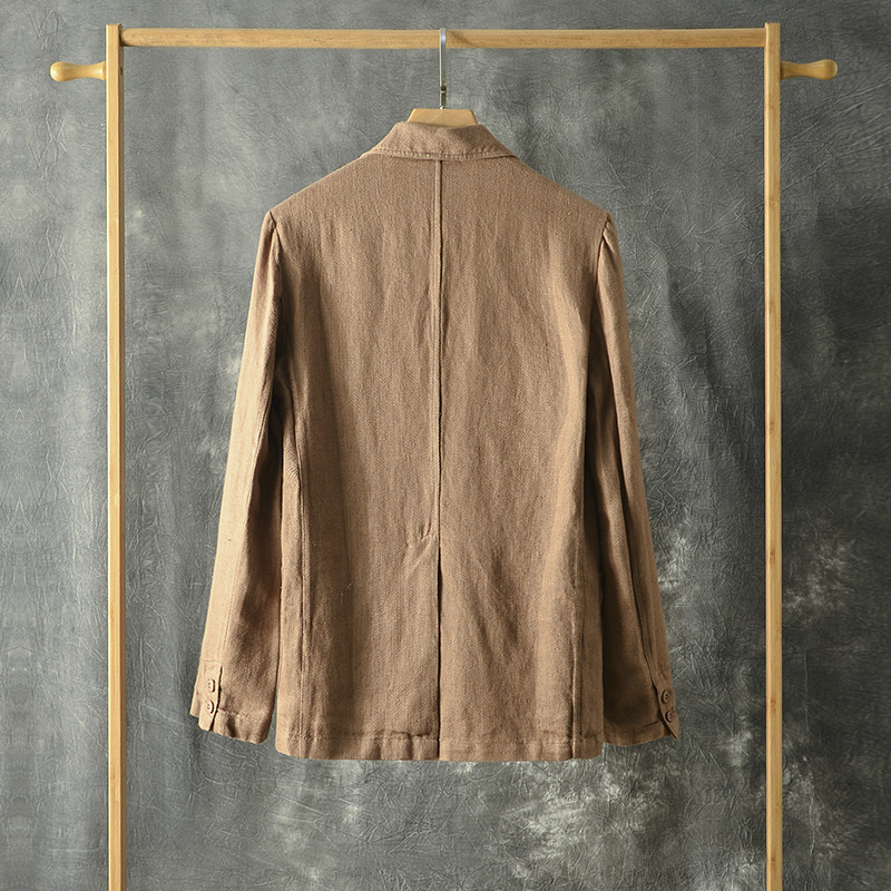 Mens Linen Blazer Loose Fit Breathable Multi-Pocket