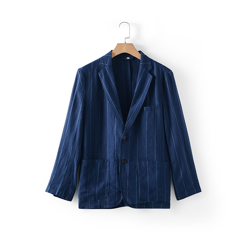 Mens Linen Striped Casual Blazer Loose Fit Breathable