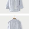 Mens Loose Linen Stripe Long Sleeve Shirt TurnDown Collar Breathable