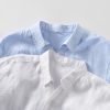 Mens Minimalist Linen Shirt 3/4 Sleeve V-Neck Breathable Sandwash