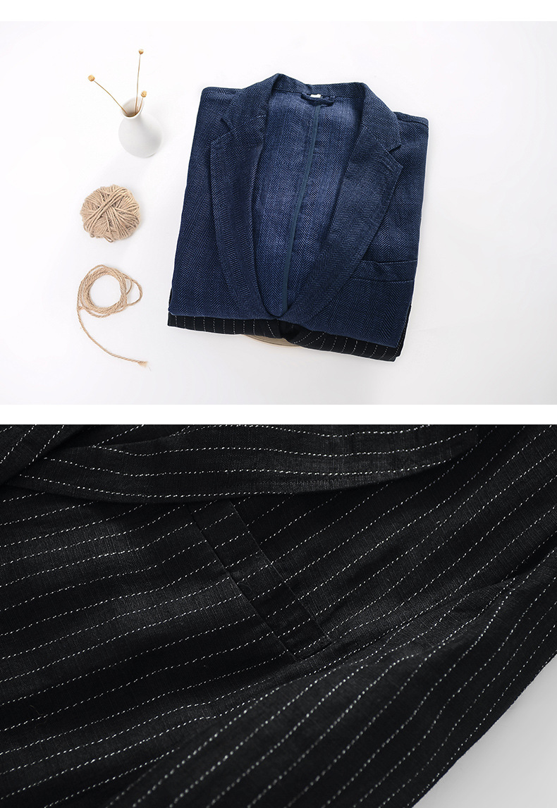 Mens Relaxed Linen Blazer Casual Breathable Spring Fall Multi-Pocket