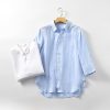 Mens Minimalist Linen Shirt 3/4 Sleeve V-Neck Breathable Sandwash
