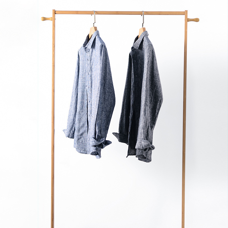 Mens Relaxed Linen Shirt ButtonDown Long Sleeve Breathable Pocket