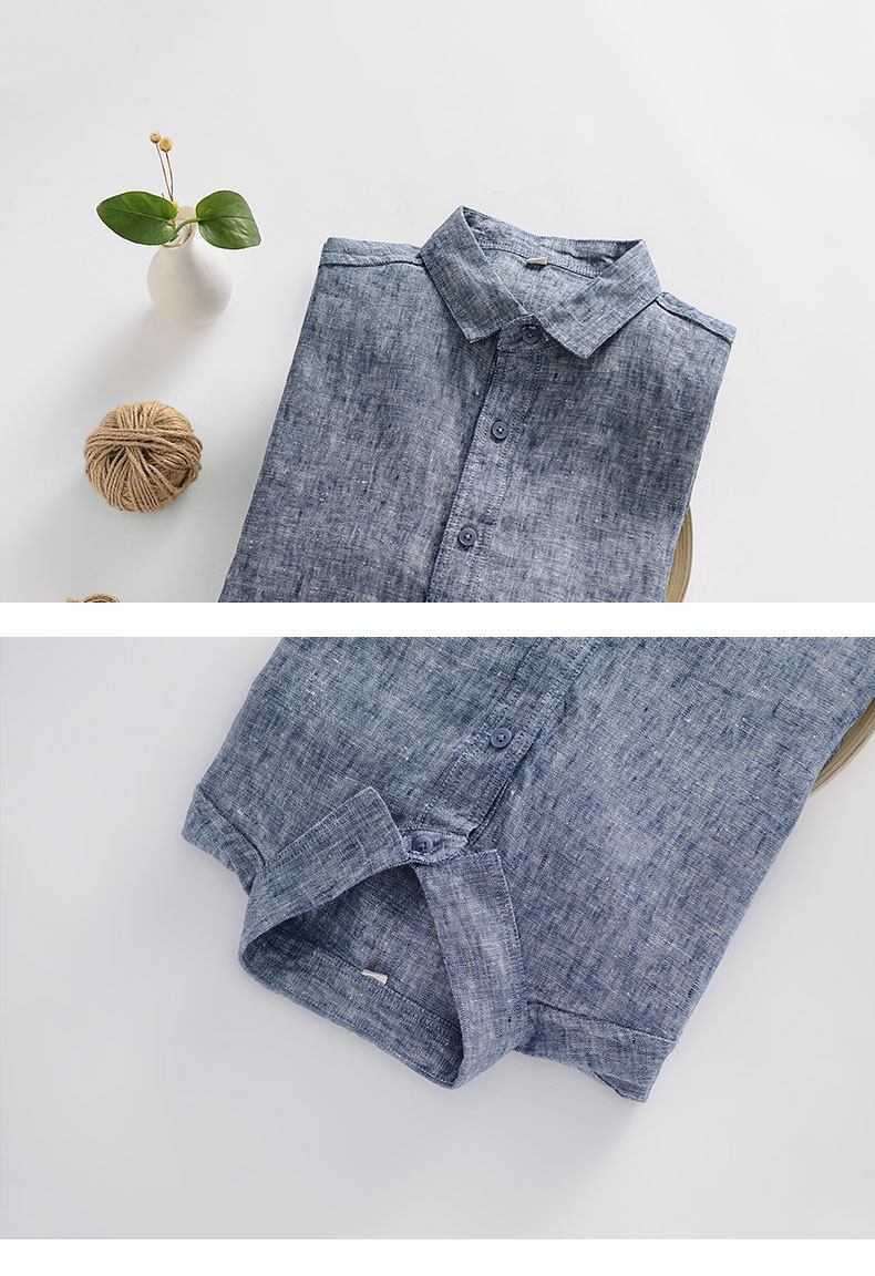 Mens Relaxed Linen Shirt ButtonDown Long Sleeve Breathable Pocket