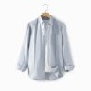 Mens Loose Linen Long Sleeve Shirt Turn-down Breathable Stone Wash