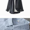 Mens Loose Linen Long Sleeve Shirt Turn-down Breathable Stone Wash