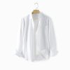Mens Loose Linen Long Sleeve Shirt Turn-down Breathable Stone Wash