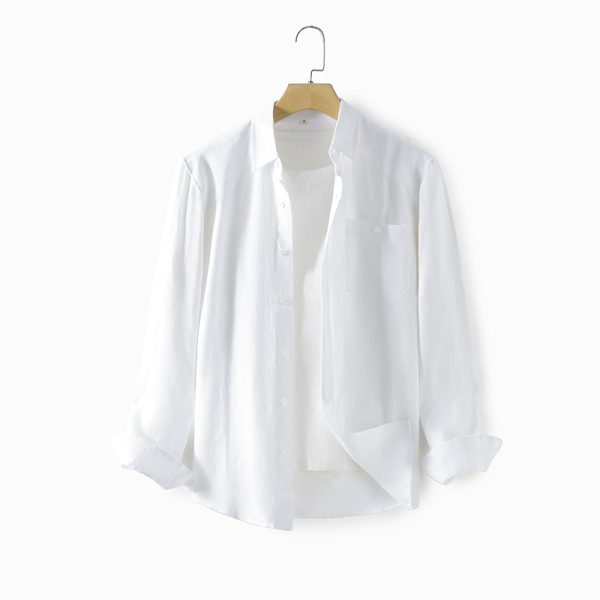 Mens Loose Linen Long Sleeve Shirt Turn-down Breathable Stone Wash