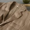 Mens Linen Blazer Loose Fit Breathable Multi-Pocket