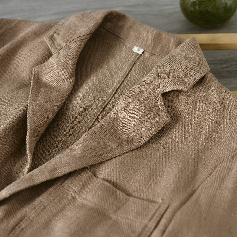 Mens Linen Blazer Loose Fit Breathable Multi-Pocket