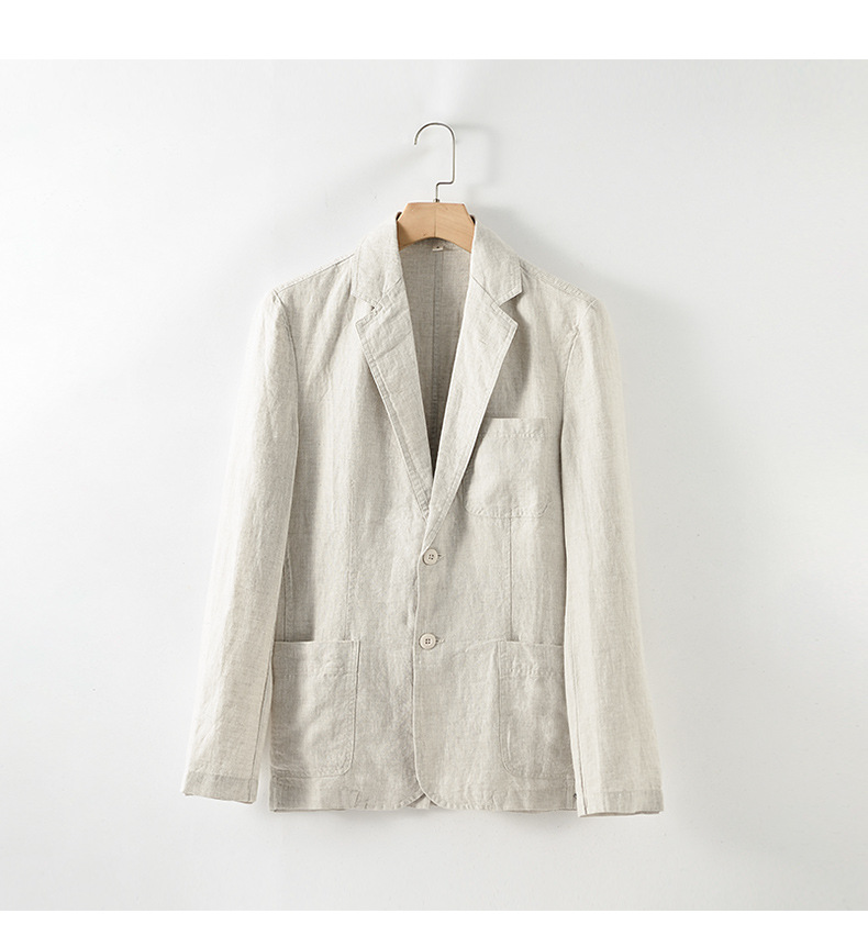 Mens Linen Casual Blazer Lightweight Breathable Loose 2Button Solid