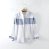 Mens Colorblock Linen Shirt LS Loose Airy White Blue