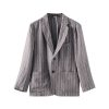 Mens Linen Striped Casual Blazer Loose Fit Breathable