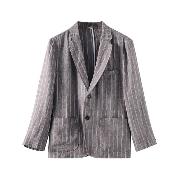 Mens Linen Striped Casual Blazer Loose Fit Breathable