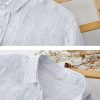 Mens Loose Linen Stripe Long Sleeve Shirt TurnDown Collar Breathable