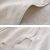 Mens Linen Shirt Loose Fit Button Down Long Sleeve Breathable