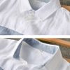 Mens Colorblock Linen Shirt LS Loose Airy White Blue