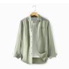 Mens Loose Linen Long Sleeve Shirt Turn-down Breathable Stone Wash