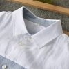 Mens Colorblock Linen Shirt LS Loose Airy White Blue