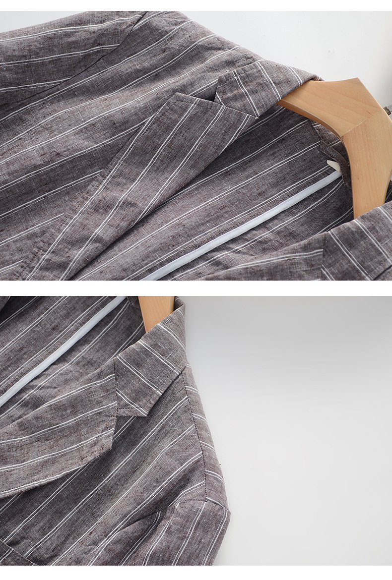 Mens Linen Striped Casual Blazer Loose Fit Breathable