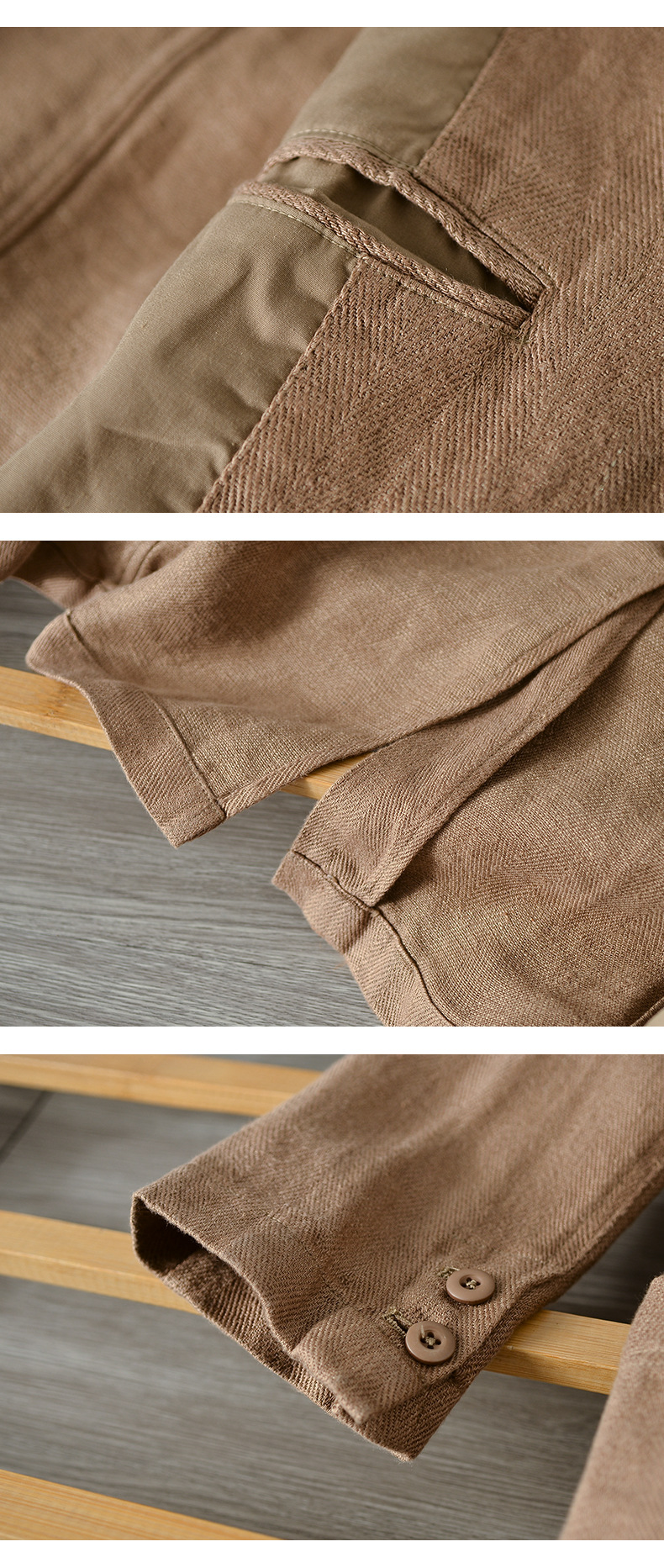 Mens Linen Blazer Loose Fit Breathable Multi-Pocket