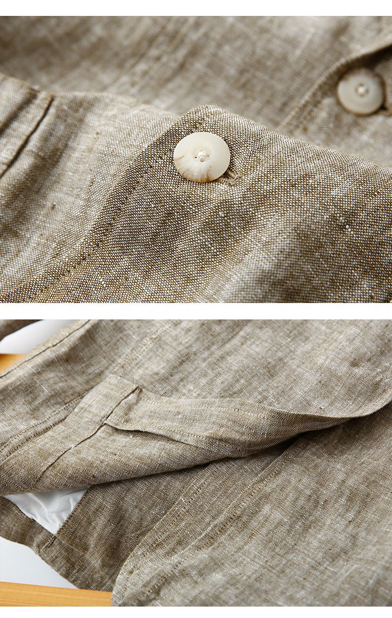 Mens Linen Blazer Breathable Loose Fit Khaki Multi Pocket Casual Jacket