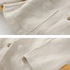 Mens Linen Hooded Shirt Loose Breathable Casual SandWashed Pocket