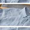 Mens Loose Linen Long Sleeve Shirt Turn-down Breathable Stone Wash